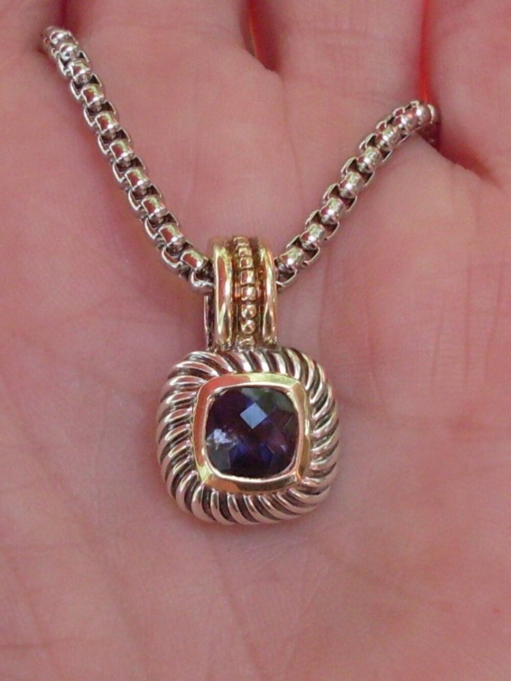 Rare & Retired David Yurman Albion Iolite Enhancer Pendant w/Chain - 14K/925